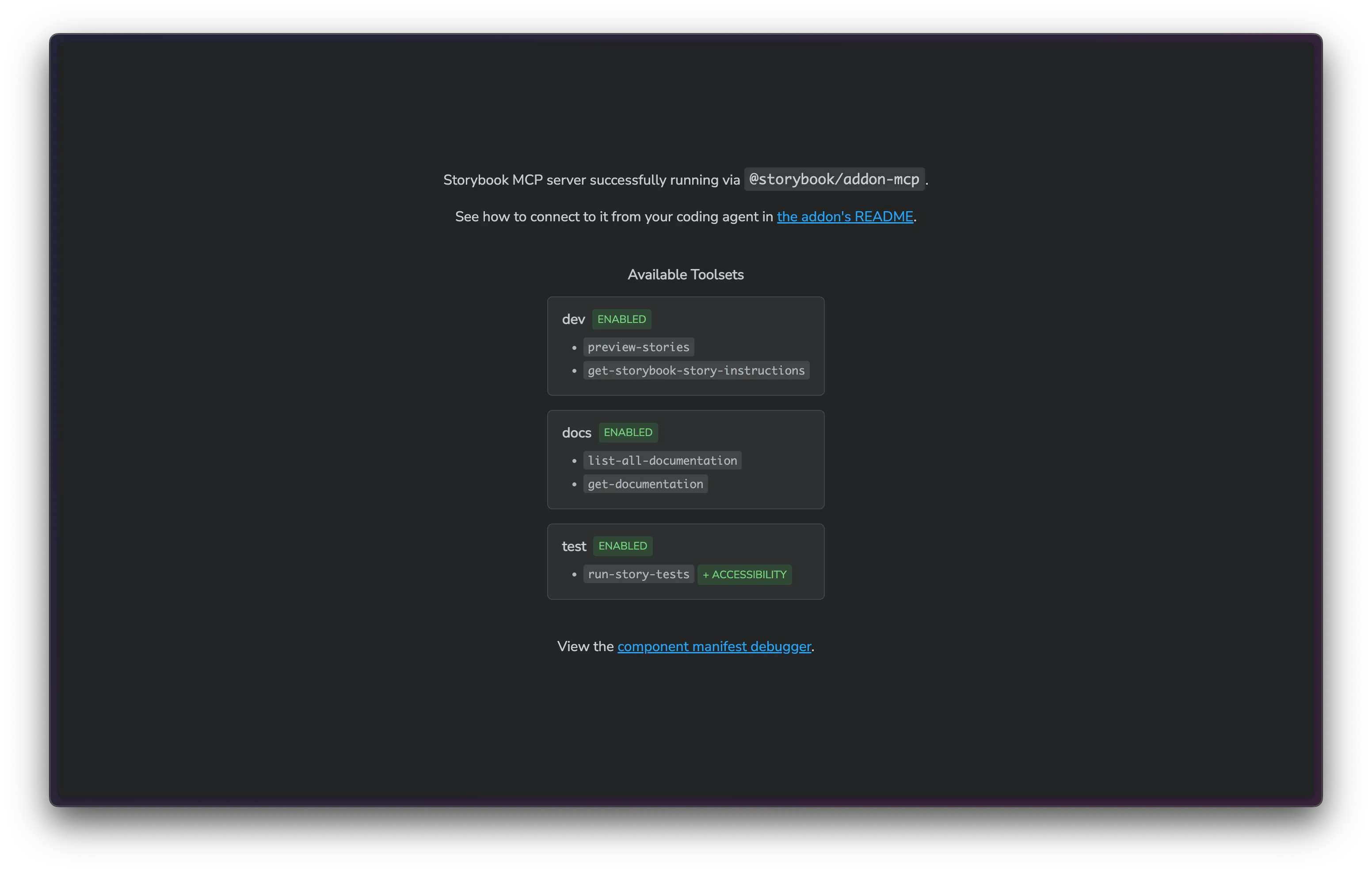 Storybook MCP server running locally